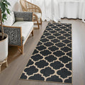 Lahome Moroccan Easy Jute Runner Rug, Black Washable Runner Rugs for Outdoor Porch Hallway, Geometric Trellis Woven Long Carpet for Doorway, Thin Non Slip Outdoor Decor, 2'6'' x 8'