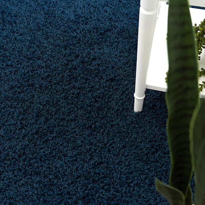 Unique Loom Solid Shag Collection Area Rug (5' 1" Square, Sapphire Blue/ Navy Blue)
