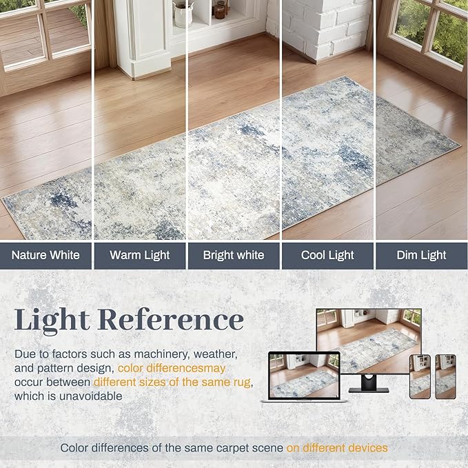2.6'x8' Hallway Runner Washable Rug - Modern Abstract Rug Runners for Hallways Non-Slip Low Pile Thin Soft Machine Washable Carpet for Bedroom, Laundry, Kitchen, Indoor Entryway (2.6'x8' Beige Blue)