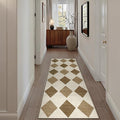 2x6 Runner Checkered Rug for Hallways Brown Washable Long Carpet Non-Slip Low Pile Boho Indoor Accent Throw Rug for Entrance Kitchen Bedroom Dining Laundry