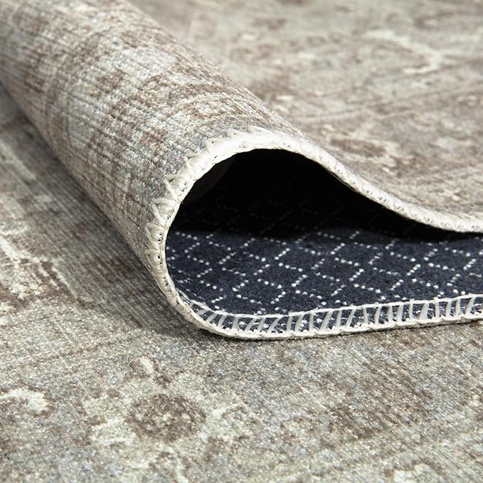 Bloom Rugs Washable Non-Slip 4' x 6' Rug - Beige/Gray Traditional Area Rug for Living Room, Bedroom, Dining Room, and Kitchen - Exact Size: 4' x 6'