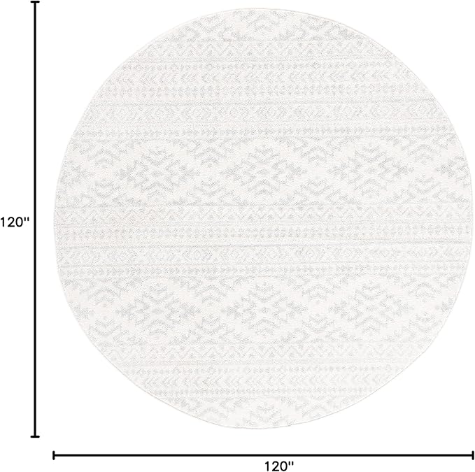 SAFAVIEH Tulum Collection Area Rug - 10' Round, Ivory & Light Grey, Moroccan Boho Tribal Design, Non-Shedding & Easy to Clean, Ideal for Living Room, Bedroom, Dining Space (TUL272G)