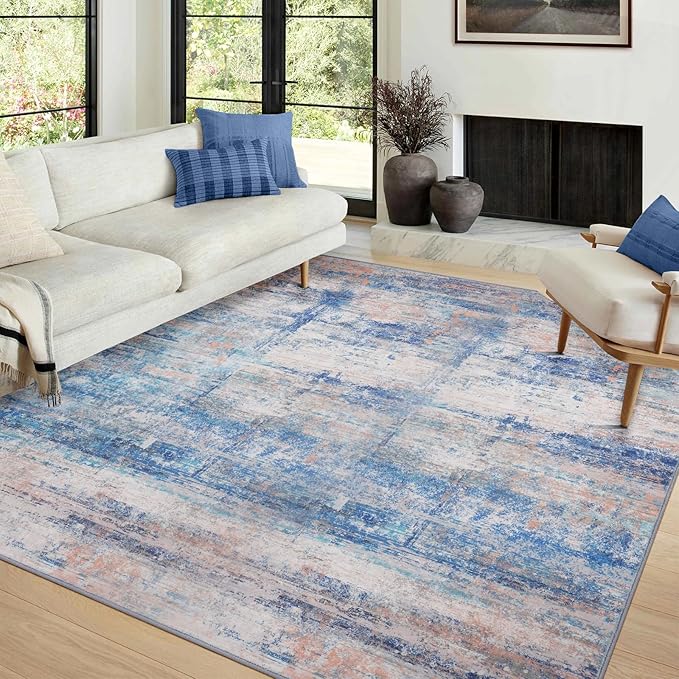 Abstract 9x12 Area Rug for Living Room Dining Room Office Bedroom Blue