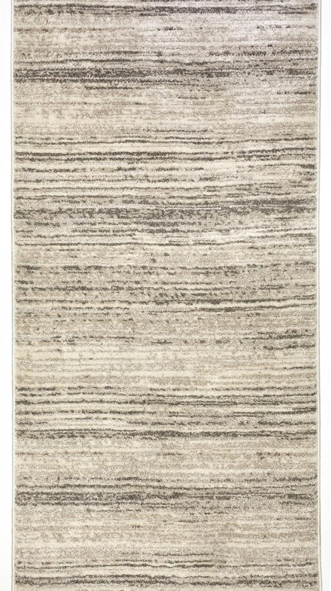 Well Woven Custom Size Hallway & Stair Runner- Harlow Delphi Cream Beige 31 Inches Wide x 22 Feet Long Runner (31" x 22') Runner Rug - Modern Stripes Pattern, Ultra-Soft, Easy-Clean