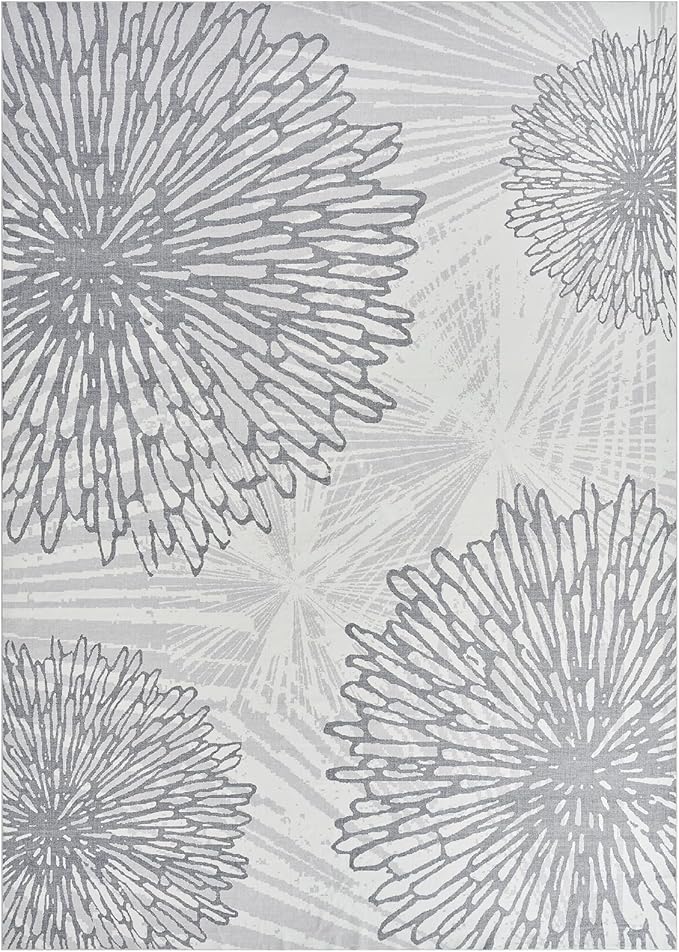 WITSHOCK 6x8 Washable Rug for Living Room,Modern Floral Distress Print Pattern Area Rugs,Stain Resistant with Non Slip Backing Carpet for Dining Room,Bedroom & Home Decor,Grey White