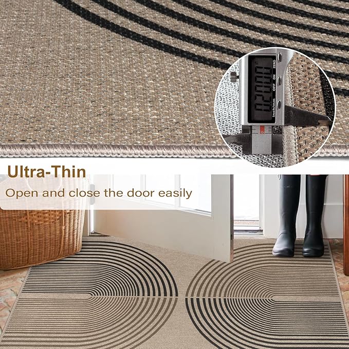 Easy Jute Rainbow Runner Rug, 2.6x8 Washable Rugs Runner for Hallway Non-Slip Boho Farmhouse Kitchen Runner Rug, Modern Abstract Indoor Outdoor Carpet for Porch Laundry Entryway