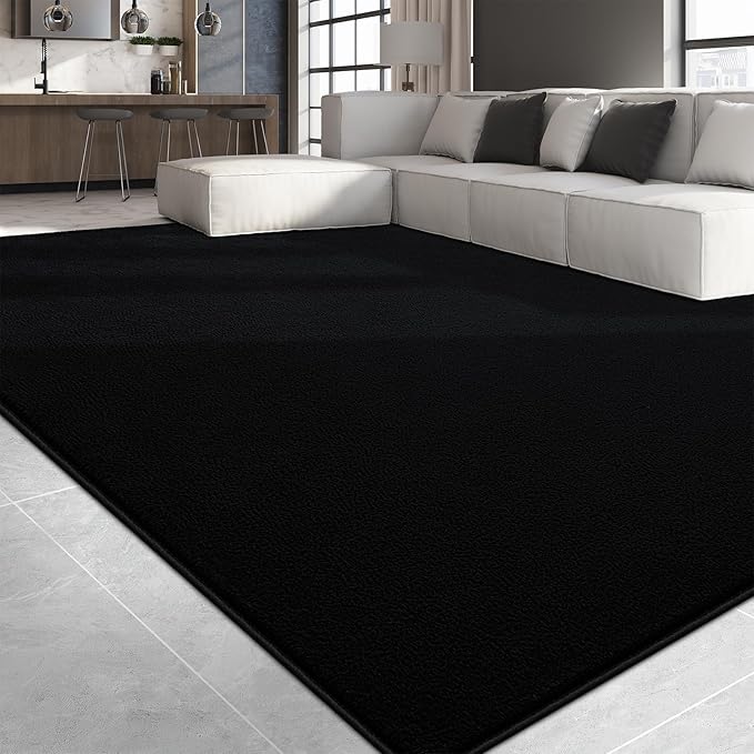 Large Area Rugs for Living Room Bedroom, 6x9 Feet Black Rug, Minimalist Modern Shag Rug, Soft Thick Comfy Memory Foam Indoor Carpet, Non-Slip Washable Rug for Boys Girls Dorm Nursery Room Home Decor
