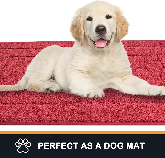 PURRUGS Dirt Trapping Door Mat 20" x 31.5", Non-Slip/Skid Machine Washable Entryway Rug, Dog Doormat, Super Absorbent Welcome Mat for Muddy Wet Shoes and Paws, Burgundy Red