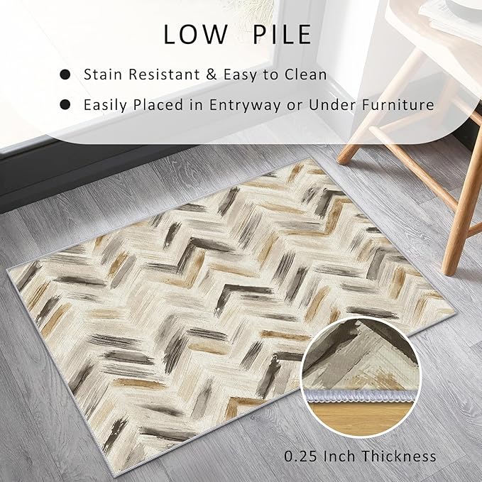 Washable 6x6 Chevron Rug Living Room, Modern Abstract Art Design Area Rugs for Bedroom, Chevron Home Decor Carpet, Low Pile, Non Slip, Kids & Pet Friendly (N4196)