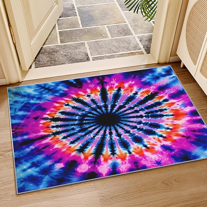 Tie Dye Rugs for Bedroom -Mandala Hippie Rug, 6x8 ft, Colorful Psychedelic Washable Rugs for Living Room, Blue and Pink Abstract Area Rug for Bedroom, Multicolor Tie Dye Home Decor & Gifts