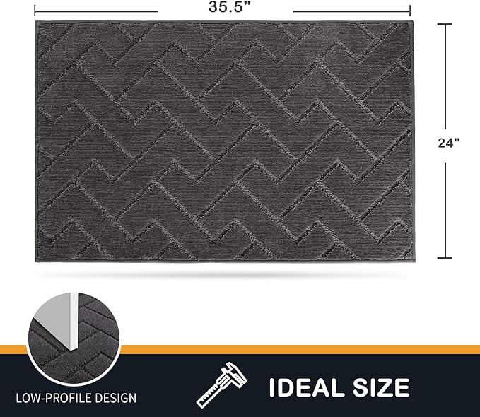 PURRUGS Dirt Trapping Door Mat 24" x 35.5", Non-Slip Machine Washable Entry Rug, Shoe Scraper, Dog Doormat, Super Absorbent Welcome Mat for Front & Back Door, Muddy Wet Shoes & Paws, Charcoal