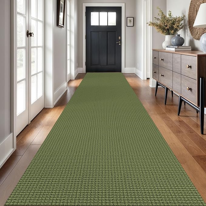 Braided Runner Rug 3x18 Ft Washable Runners for Hallways Non Slip Rubber Backed Kitchen Runners Cotton Long Entryway Runner Indoor, Woven Carpet for Hall Stair Entryway, Green