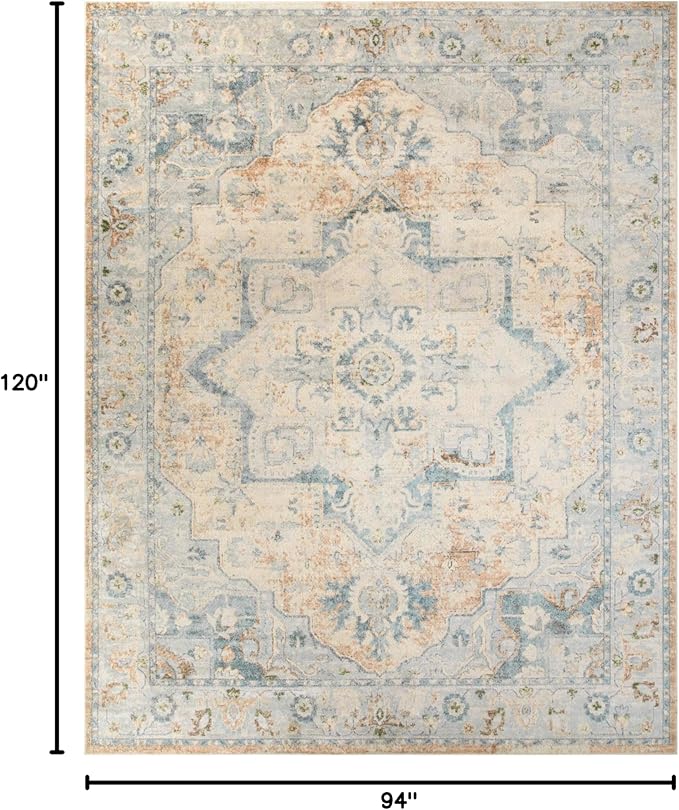 Nourison Home Astra Machine Washable Beige Blue 7'10" x 10' Area Rug - Easy Clean, Non Shedding, Bed Room, Living Room, Dining Room, Kitchen (8' x 10')