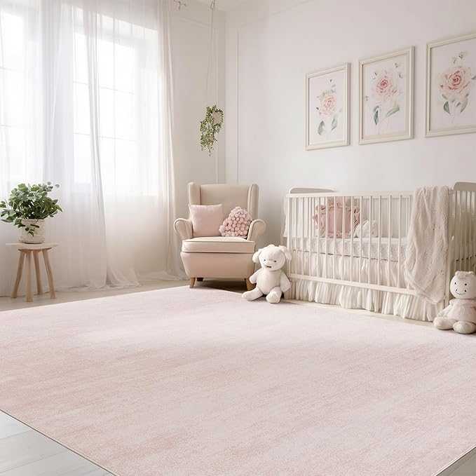 Pink Area Rugs for Bedroom,Boho Washable Neutral Baby Rug for Nursery,6x9,Blush