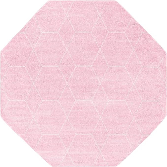 Unique Loom Trellis Frieze Collection Area Rug - Geometric (7' 10" Octagon, Light Pink/ Ivory)