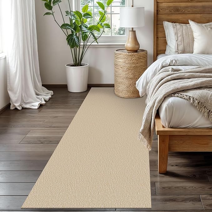 EARTHALL Washable Runner Rug 3x8 Ft Non Slip Runners for Hallways Wide Cotton Rubber Backed Kitchen Runner Braided Indoor Floor Carpet for Entryway, Hallway, Kitchen, Bedroom, Golden Beige/White