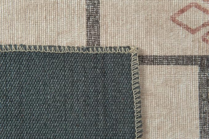 Revival Rugs Funk 8'x10' Zero-Shedding Area Rug for Living Room Bedroom - Oeko-TEX Certified, Low Pile, Spot Clean, Beige, Cream