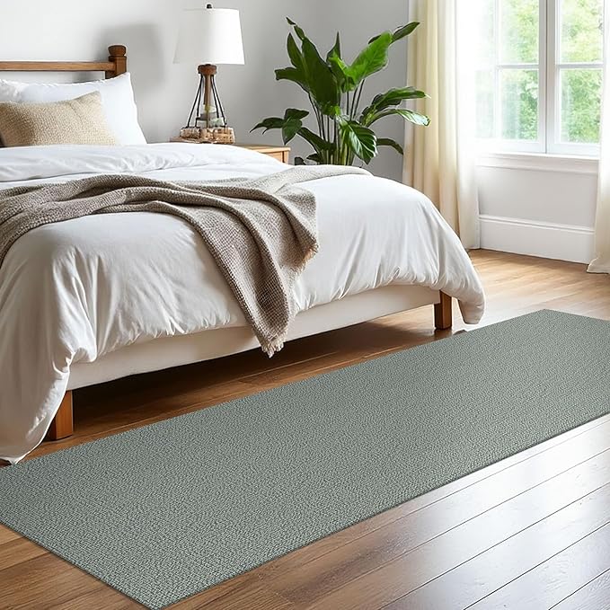 EARTHALL Washable Runner Rug 2x8 Ft Non Slip Runners for Hallways Cotton Rubber Backed Kitchen Runner Braided Indoor Floor Carpet Runners for Entryway, Hallway, Kitchen, Bedroom, Green/Grey
