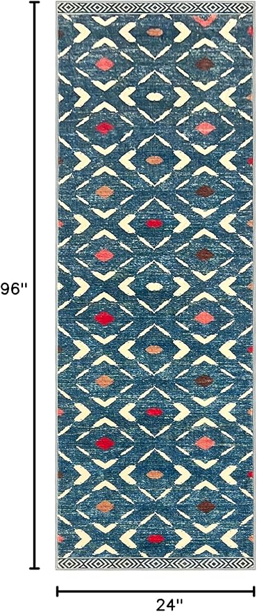 KILOCOCO Hallway Runner Rug 2'x8' Runners for Hallways Soft Washable Runner Rugs Non Slip Printed Low-Pile Runners for Bedroom Kitchen Living Room Laundry Room Boho Rugs, Teal/Blue
