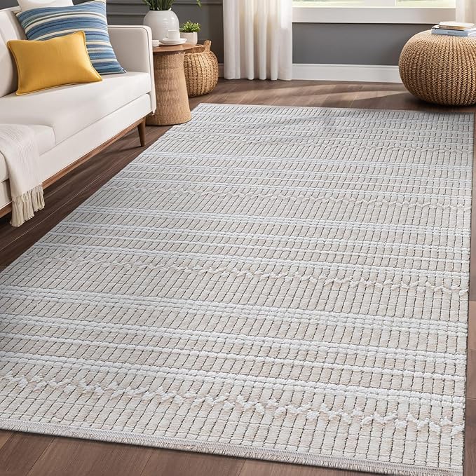 Modern Indoor Rug Stripe 9x12 Area Rugs for Living Room Luxury Kitchen Bedroom Durable Soft Geometric Durable Low and High Pile Stain Resistant Non Shedding Area Carpet 9x12