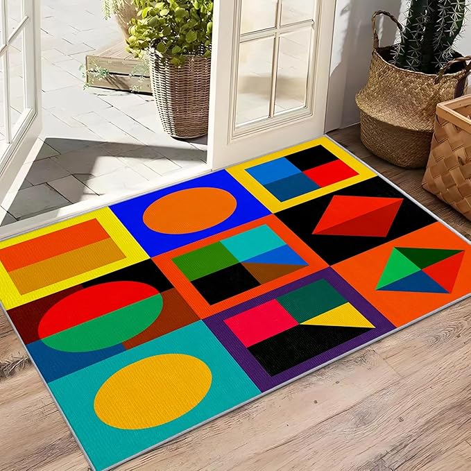 Geometric Rugs for Bedroom - 4x5ft - Colorful Abstract Modern Funky Rugs for Living Room Non Slip Low Pile Machine Washable Area Rug, Geometric Carpets Home Decor & Gifts