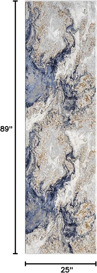 LUXE WEAVERS Marble Swirl Abstract Area Rug, Blue 2x7