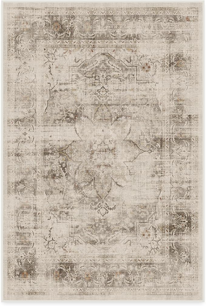 RUGGABLE Washable Vintage Area Rug – Sarrah Hazel 4x6, Stain-Resistant, Non-Slip – Medium Machine Washable Rugs for Living Room, Bedroom, Hallway, Entryway & Office–with Cushioned Pad