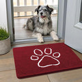 Smiry Dog Door Mat for Muddy Paws, Absorbent Dirt Trapper Non Slip Quick Dry Washable Chenille Mat for Mud Dogs, Entry Rug for Indoor and Outdoor (24x16 Inches, Red and White)