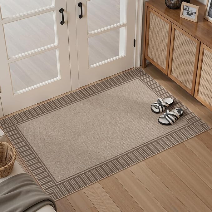 OJIA Easy Jute Entryway Rug 3x5 Washable Rugs for Kitchen, Farmhouse Outdoor Patio Rug Living Room Carpet, Modern Non-Slip Front Door Mat Indoor Entrance Entry Rug for Porch Office Decor