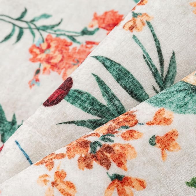 Floral Runner Rug 3x12 Washable Hallway Long Beige Bedroom Carpet Non Slip Indoor Boho Kitchen Low Pile Accent Rug Lightweight Soft for Bathroom Dining Laundry Living Room