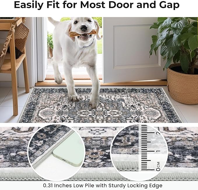 KOZYFLY Runners for Hallways 3x12 Ft Extra Long Washable Faux Wool Thin Hallway Rug Boho Runner Carpet Printed Entryway Rug for Bedroom Stairs Kitchen Living Room Hall, Black/Taupe/Beige