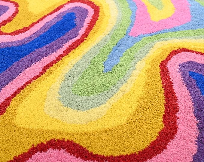 Irregular Shaped Handmade Wool Rug | Modern Colourful Stripe Premium Area Rug Perfect for Home Decor (IR-C, 8x8 ft)