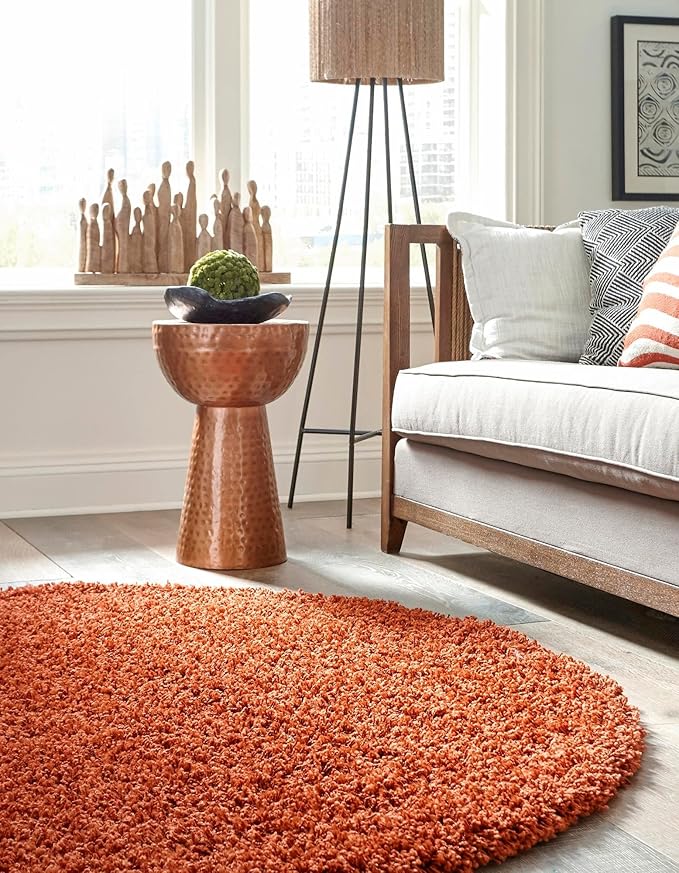 Unique Loom Solid Shag Collection Area Rug (3' 3" Round, Terracotta)
