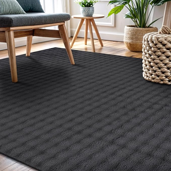 CAMILSON Modern Dark Gray Non Slip Rug 4x6 Ultra Soft High Pile Area Rugs Non Skid Rubber Backing Durable & Easy to Clean Carpet for Living Room Bedroom Kids Room Indoor Use (4 x 6 Dark Gray)