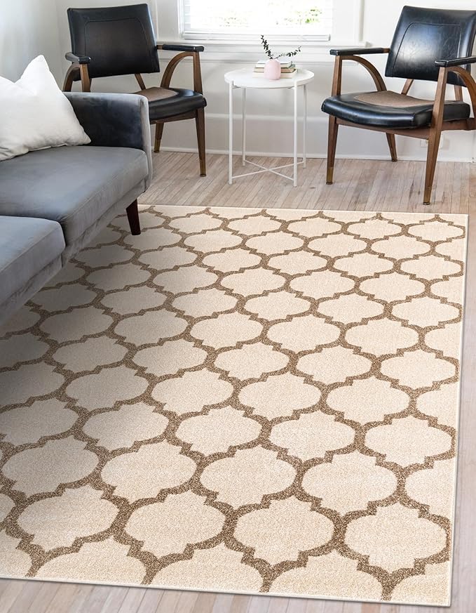 Rugs.com Lattice Collection Rug – Palace Rugs Beige and Light Brown Medium-Pile Rug Perfect for Living Rooms, Kitchens, Entryways
