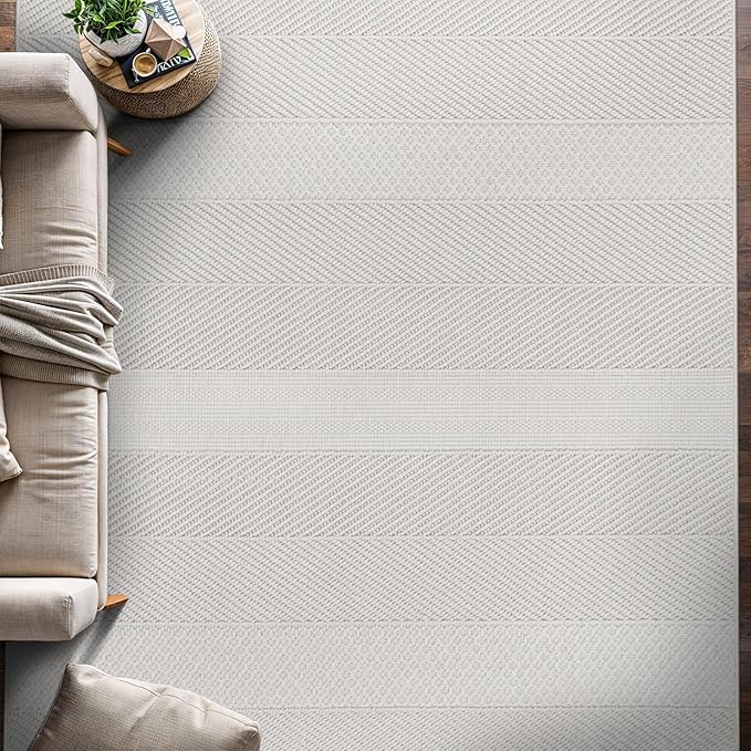 Beverly Rug Micro Loop Area Rug White 8x10 Modern Luxury Soft Boho Geometric Durable Indoor Area Rugs for Living Dining Room Office Stain Resistant Non Shedding Casual Indoor Carpet White 8 x 10