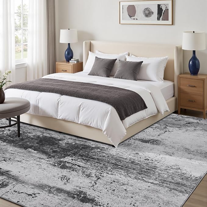 Toneed Abstract Area Rug Modern Washable Rug Soft Non Slip Rug Low Pile for Bedroom Living Room Dining Room Slate Grey 7x10 Feet