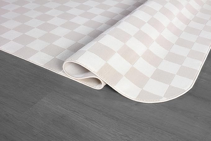 Beverly Rug Modern Geometric Area Rug 4x6 Low-High Pile Durable Soft Abstract Checkered Indoor Rugs for Living Dining Room Office Stain Resistant Non Shedding Casual Indoor Carpet Beige White 4 x 6