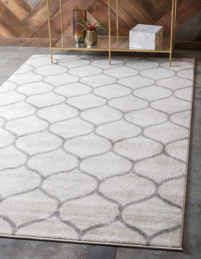 Rugs.com Lattice Frieze Collection Rug – 2' x 3' Ivory Medium Rug Perfect for Living Rooms, Large Dining Rooms, Open Floorplans