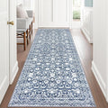 Vintage Runner Rug 3x8, Light Blue White Washable Kitchen Runner Non-Slip Soft Hallway Rug Runner Thin Print Faux Wool Carpet for Entryway Bedroom Laundry Room Indoor Home Office Decor