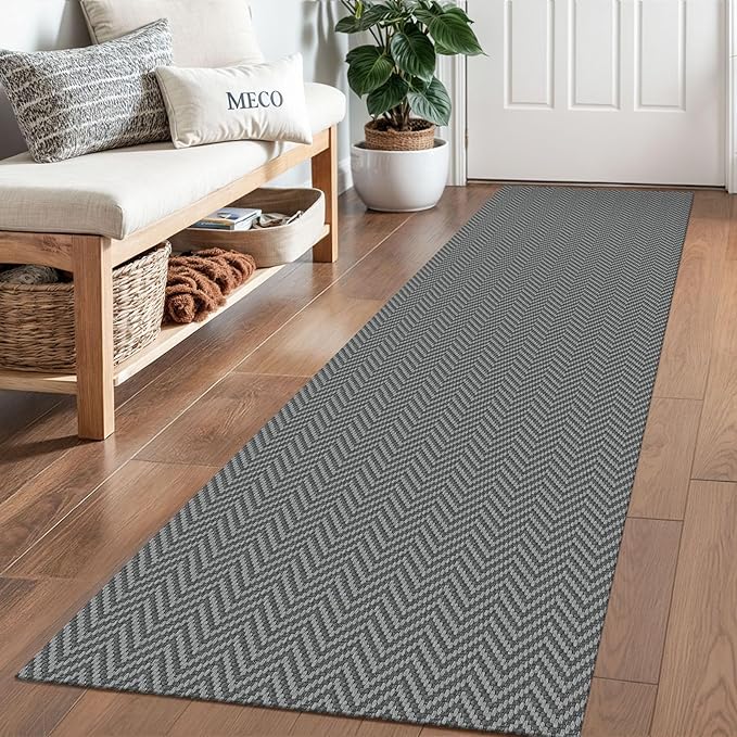 2x6 Ft Braided Runner Rug Washable Runners for Hallways Kitchen Runner Rug with Rubber Backing Cotton Entryway Runner Indoor, Woven Floor Carpet for Hall Kitchen Bedroom, Charcoal Gray/Gray