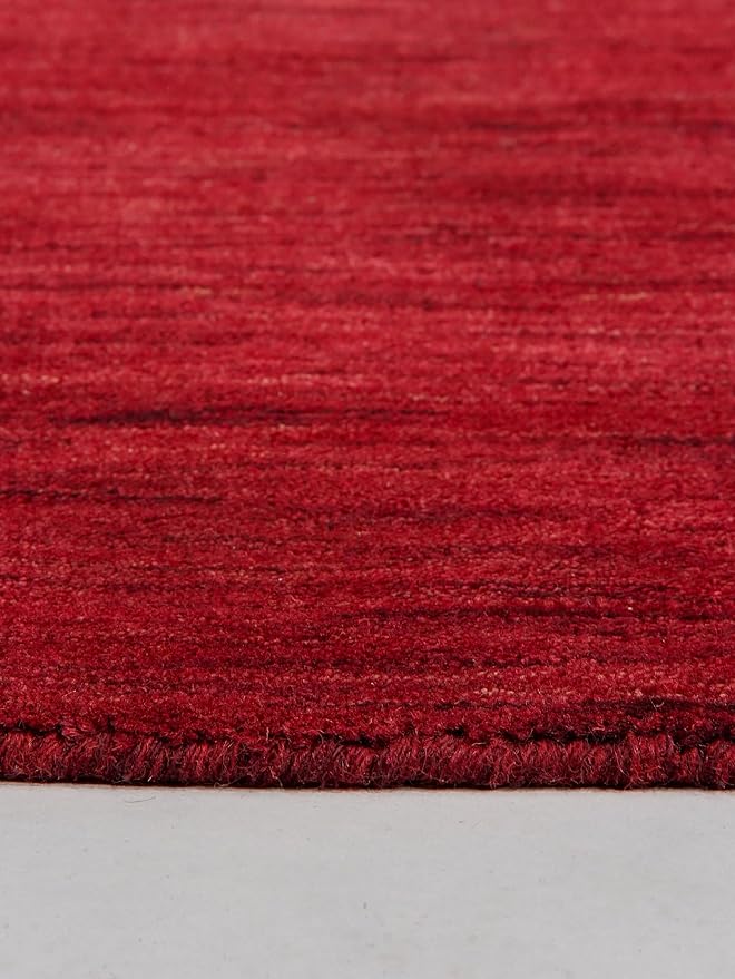 Hand Knotted Loom Wool ECO-Friendly Area Rugs - 8'x8', Round, Dark Red Color, Solid Plain Design, High Pile Thick Handmade Anti Skid Area Rugs for Living Room, Bed Room (L00111)