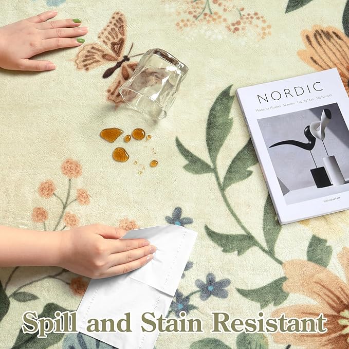 Lahome Floral Small Rug, 2X3 Kitchen Rugs Non Slip Washable Rug Ultra-Thin, Soft Front Door Mat Indoor Entrance Stain Resistant Boho Low-Pile Entry Carpet for Bathroom Bedroom(2x3ft,Beige)