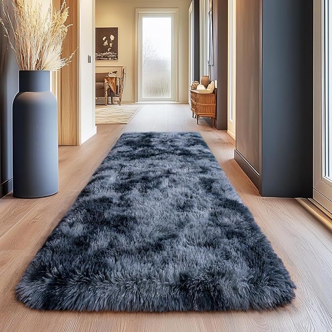 Upgrade Non-Slip Plush Rugs for Living Room, Soft Shaggy Carpets for Living Room, Fuzzy Rugs for Kids' Room, Perfect Decor for Modern Home New Blue Grey 2x6Feet