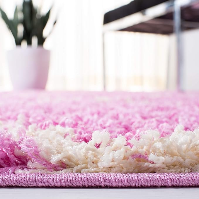 SAFAVIEH Dallas Shag Collection Accent Rug - 4' x 6', Pink & Ivory, Trellis Design, Non-Shedding & Easy Care, 1.5-inch Thick Ideal for High Traffic Areas in Entryway, Living Room, Bedroom (SGD257I)