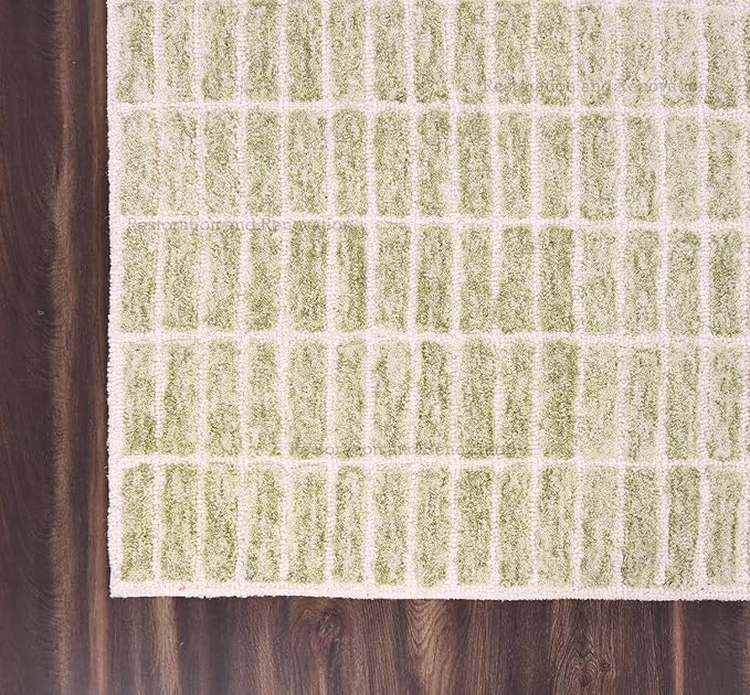 Hand-Tufted 100% Wool Area Rug – Unique Modern Geometric Grid Pattern, Soft Plush Textured Carpet for Living Room, Bedroom, Dining Room & Entryway (Light Green, 6' x 9')