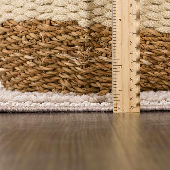Hauteloom Lunao Farmhouse Living Room Bedroom Moroccan Square Pattern Abstract Area Rug - Soft Shaggy High Low Carpet - High Pile - Bohemian, Boho - Gray, Brown, Beige, Cream - 5'3" x 7'