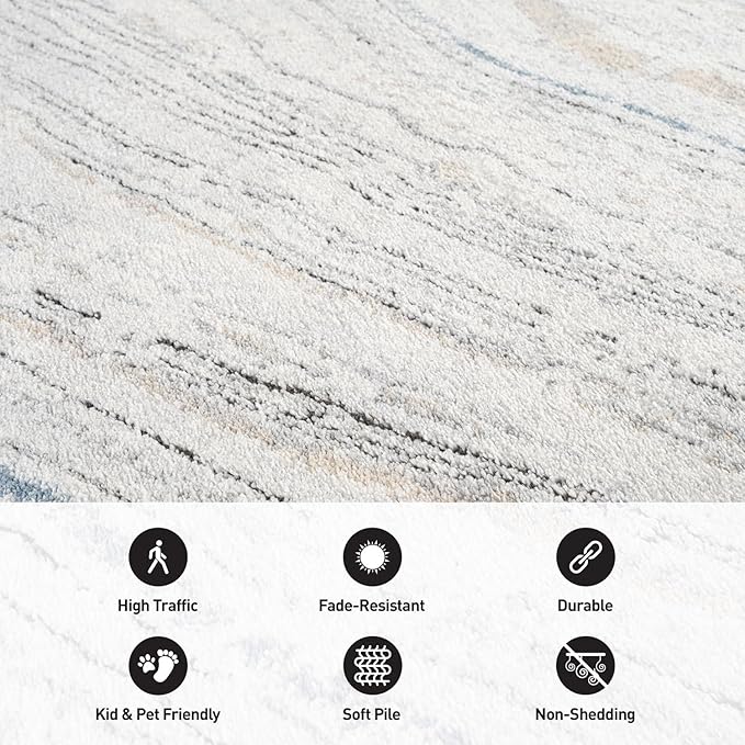 Rugshop Marble Swirl Distressed Gray Area Rug 7' 10" x 10' Ideal for Sectional Seating Areas, Bedrooms, or Large Dining Spaces