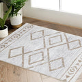 jinchan Moroccan 2x3 Rug for Entryway - Machine Washable Rug Modern Geometric Kitchen Soft Faux Wool Non-Slip Indoor Doormat Ultra-Thin Carpet for Entrance Bathroom Bedroom Living Room (2x3ft, Taupe)