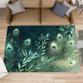 Peacock Feather Rugs for Living Room - 3x5 Rug, Peacock Decor Area Rugs for Bedroom, Teal Turquoise Rug, Plant Washable Carpet, Malachite Green Feather Carpet - Peafowl Home Decor & Gifts